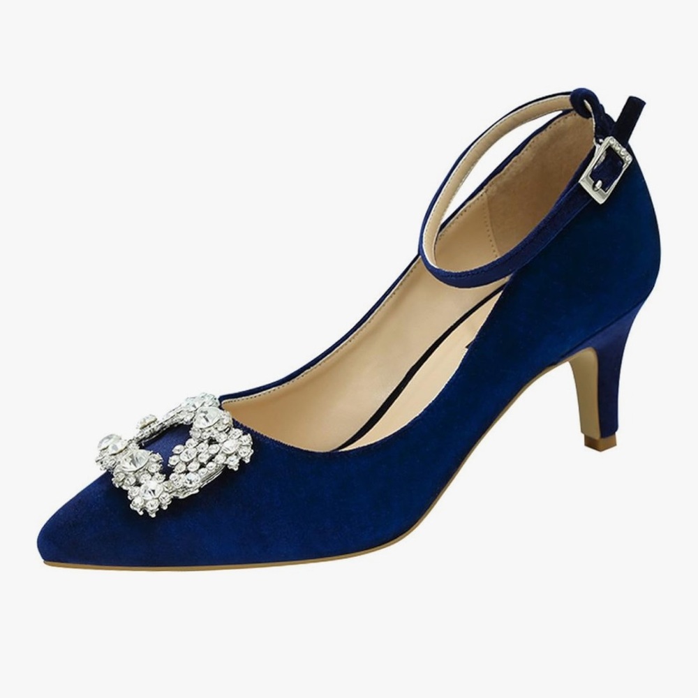 ERIJUNOR Low Heel Pumps for Women Comfort Heels Rhinestone Evening Dress Shoes - Picture 7 of 7